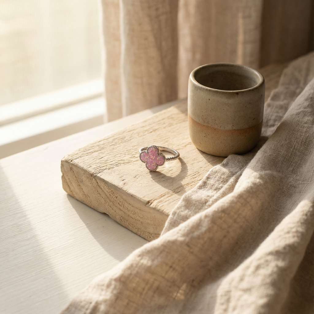 Bague Trebol en opale rose