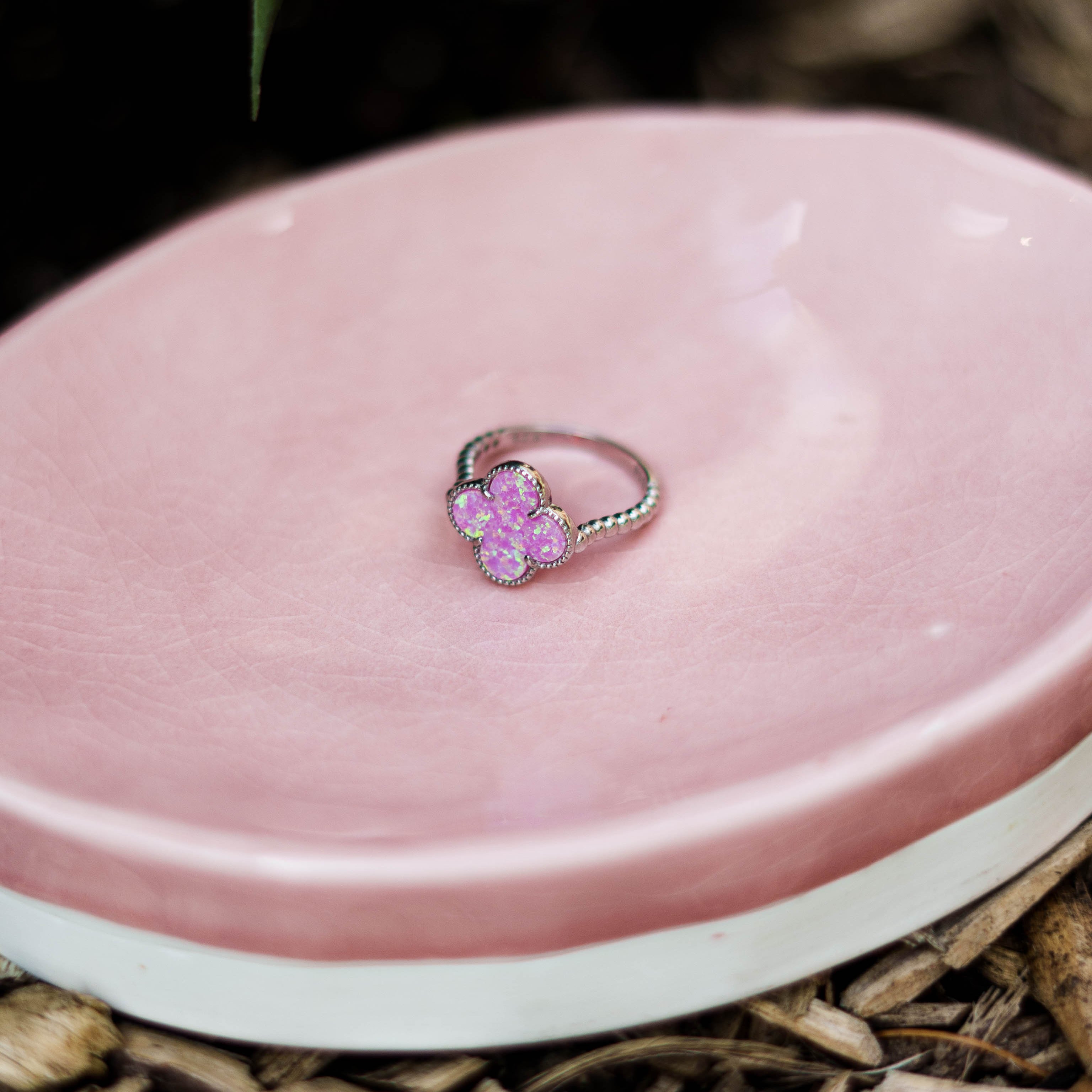 Bague Trebol en opale rose